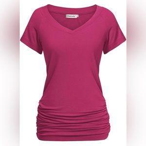 Adorable women’s rushed bottom short sleeve pink blouse